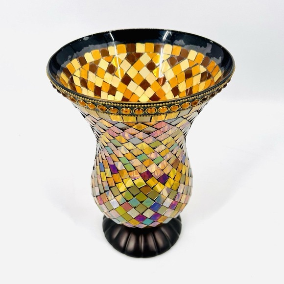 VTG PartyLite Global Fusion Hurricane Mosaic Glass Candle Holder P8366 12" Tall - Picture 5 of 16